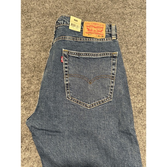 Levis 505 Jeans Mens 36x30 Blue Regular Fit Stretch Straight Leg Medium Wash New - Picture 1 of 10